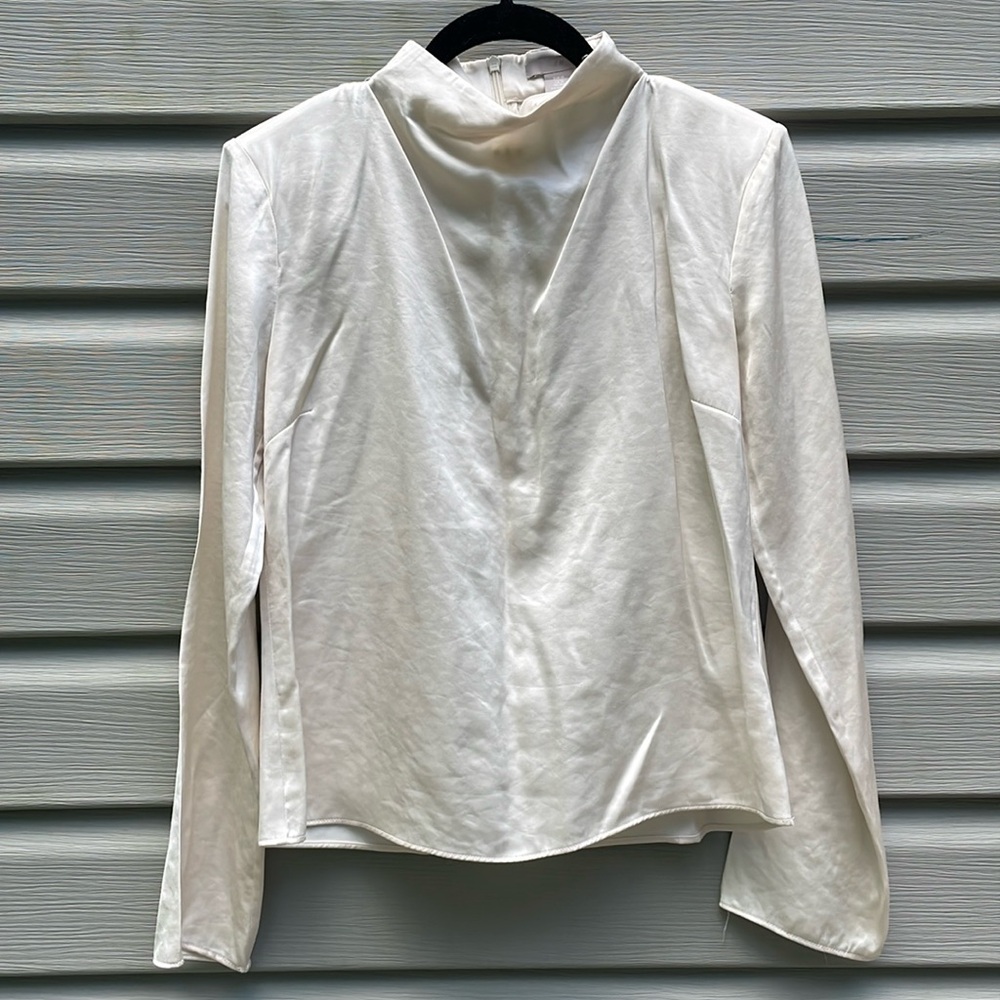 H&M Ivory Mock Neck Satin Blouse
